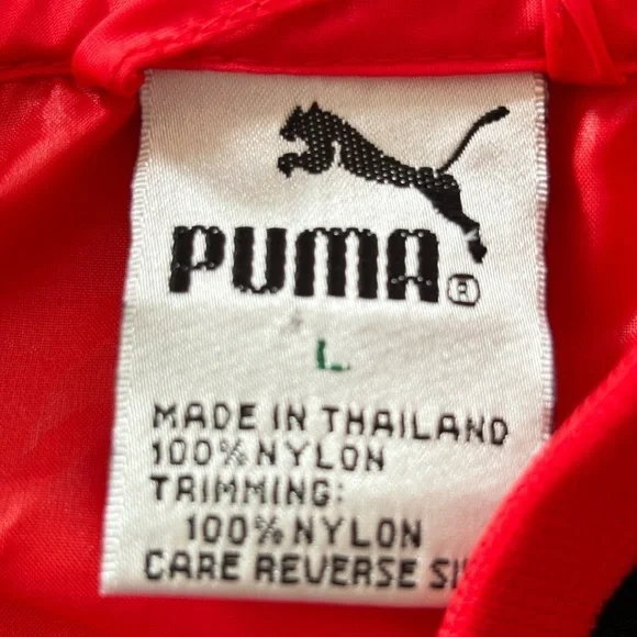 Vintage Puma Mens Large Wind Breaker Track Jacket Snap Button Red Blue Black - Picture 15 of 15